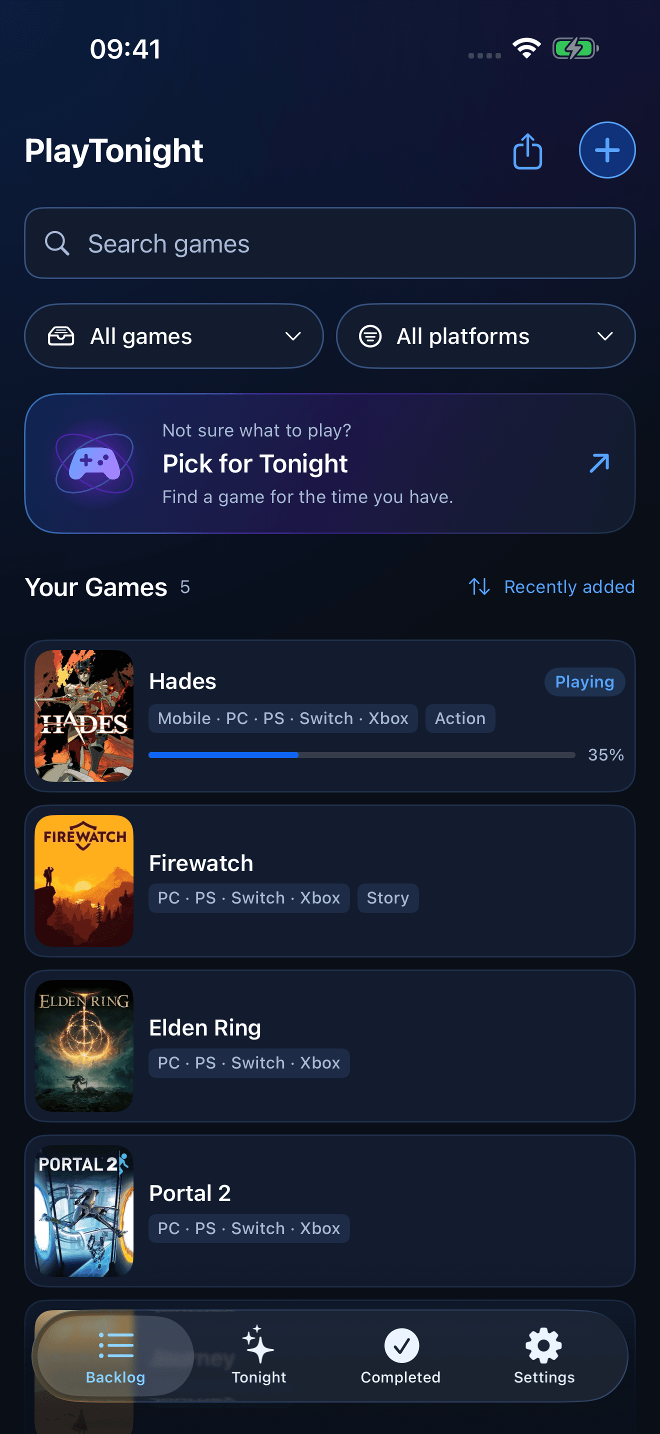 Saved games and progress in PlayTonight