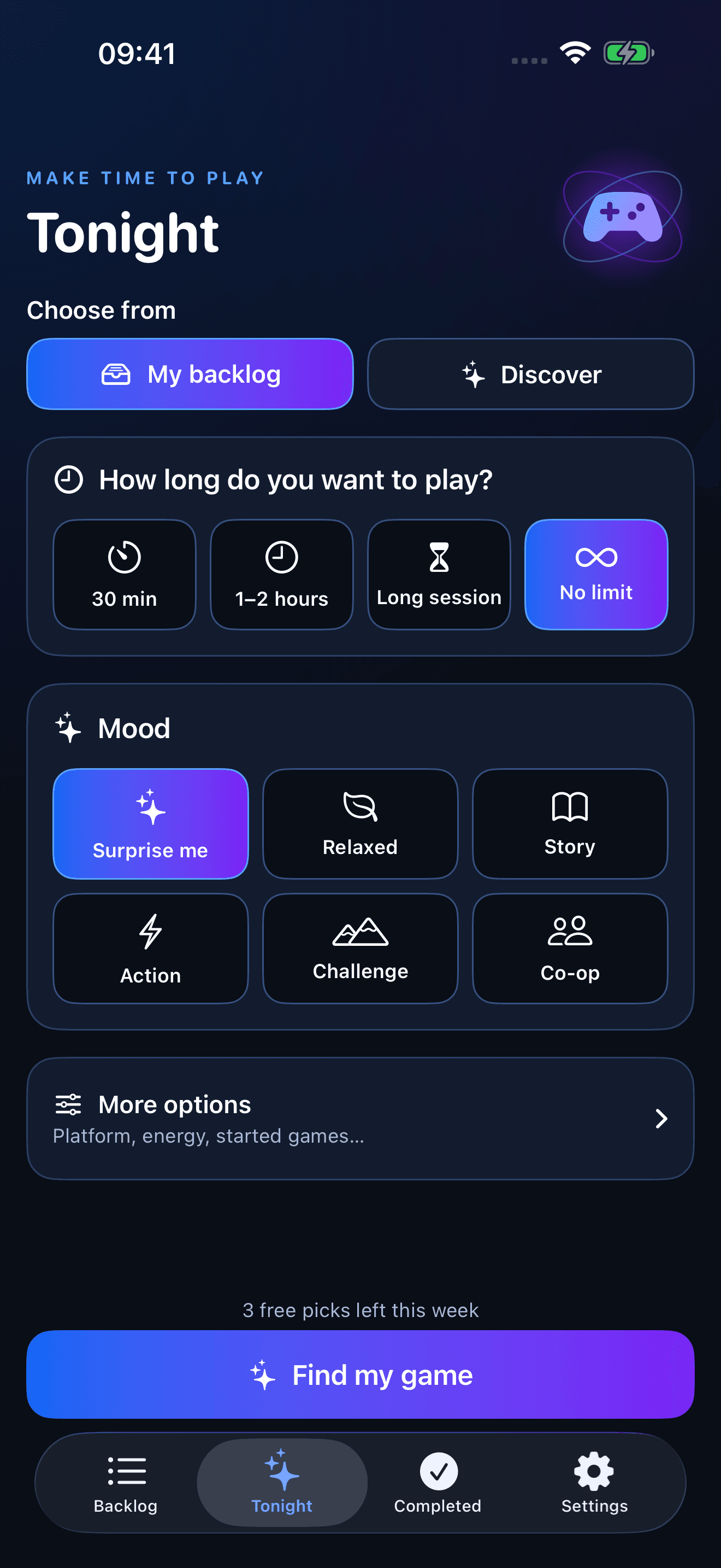 Choose your available time and mood
